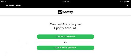 enter spotify account to connect the alexa app