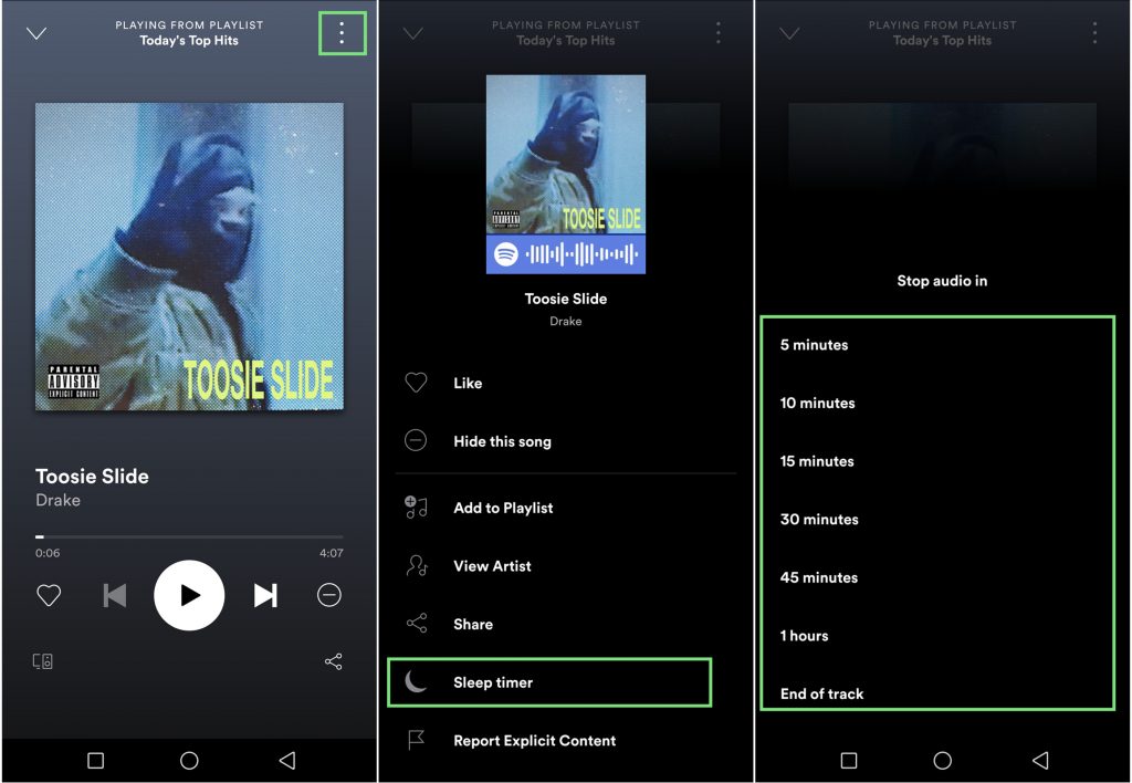 set sleep timer on spotify android