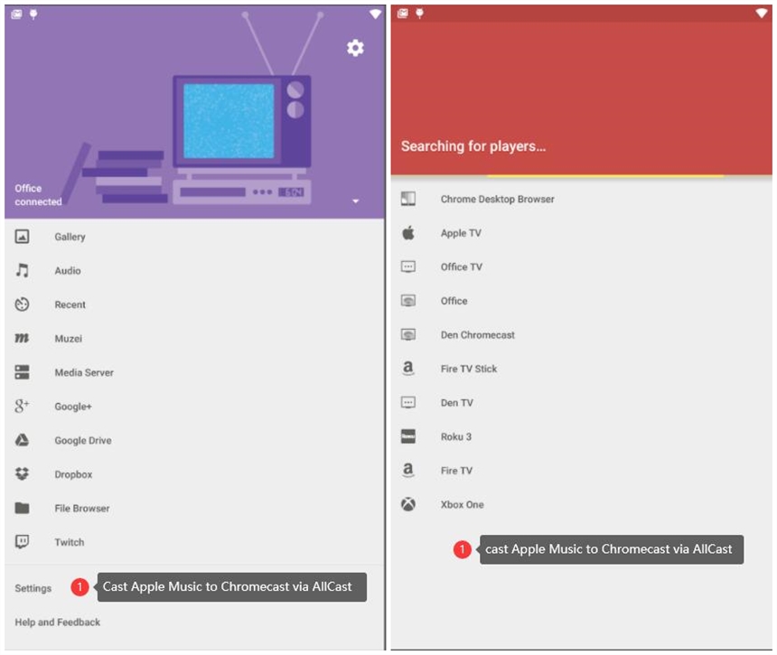 cast apple music to chromecast via allcast