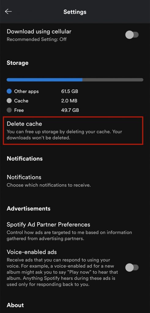 clear spotify cache android
