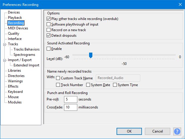set audacity recording preferences