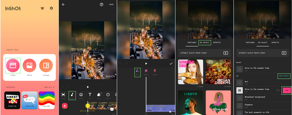 how to add music in inshot from spotify