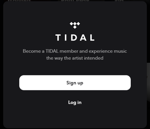 iniciar sesion en tidal reproductor web