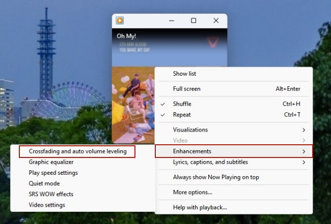 set enhancements on windows media player