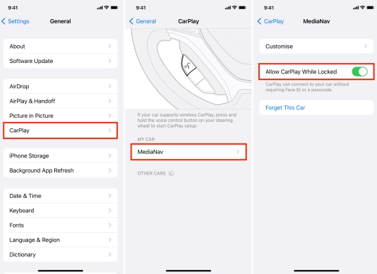 allow carplay while locked on iphone