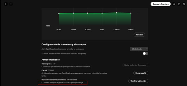 donde se almacena la musica de spotify en pc