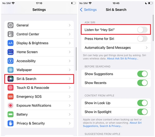 enable listen for hey siri on iphone